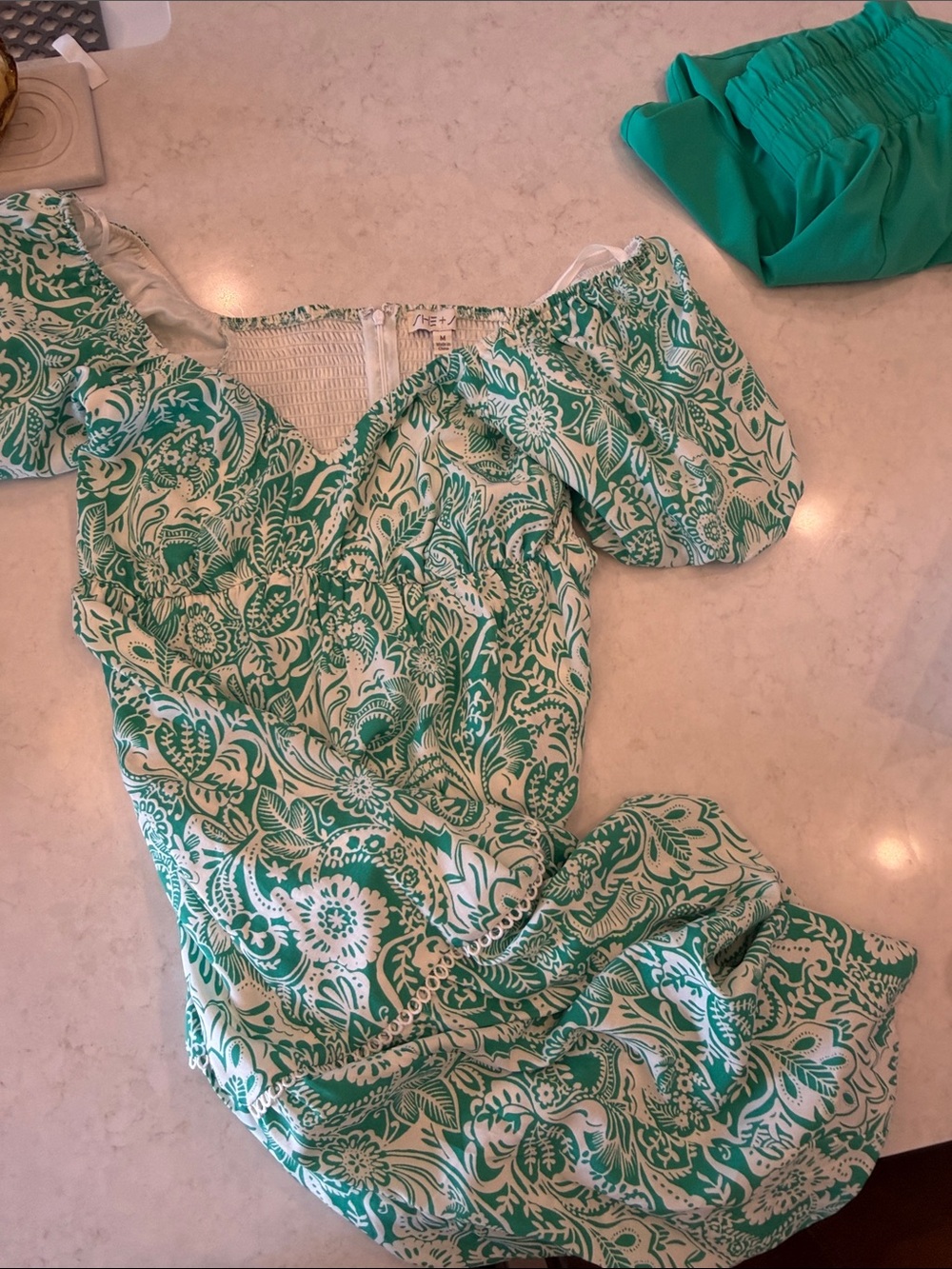 She + Sky Green and White Floral Maxi Dress